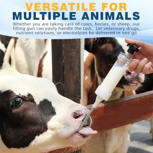 Threlaco 500ml 2 Pcs Drench Gun for Goats, Sheep & Cattle, Clear | Reusable Large Goat Drench Syringe, Adjustable Veterinary Medicine Feeding Syringe, Continuous Dosing for Livestock, Horse - color: Clear, size: 500ml