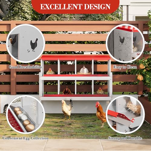 Nesting Boxes for Chickens, 6/8/10-Hole Galvanized Steel Chicken Nesting Boxes for Laying Eggs with Egg Rollaway System to Protect Eggs, Easy Egg Collection, for Chicken Coop Backyard Farm