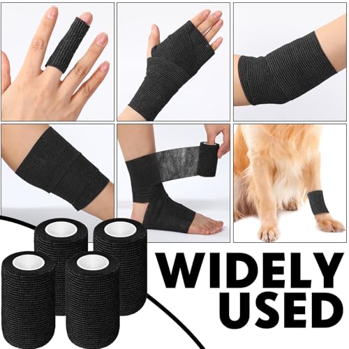 Treela 36 Pcs Self Adherent Bandage 3" X 5 Yard Wrap Breathable | Cohesive Bandage Elastic Adhesive Tape for Stretch Athletic Sports Wrist Ankle - color: Black, size: 3" X 5 Yard