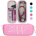 BOVKE Travel Carrying Case Compatible With 3M Littmann Classic III, Lightweight II S.E, MDF Acoustica Deluxe Stethoscope, Extra Room for Medical Scissors EMT Trauma Shears and LED Penlight, Pearl Pink | Lightweight II S.E/ MDF Acoustica Stethoscopes Hard
