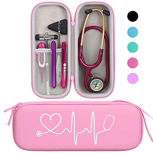 BOVKE Travel Carrying Case Compatible With 3M Littmann Classic III, Lightweight II S.E, MDF Acoustica Deluxe Stethoscope, Extra Room for Medical Scissors EMT Trauma Shears and LED Penlight, Pearl Pink - color: Pu Leather_Pearl Pink