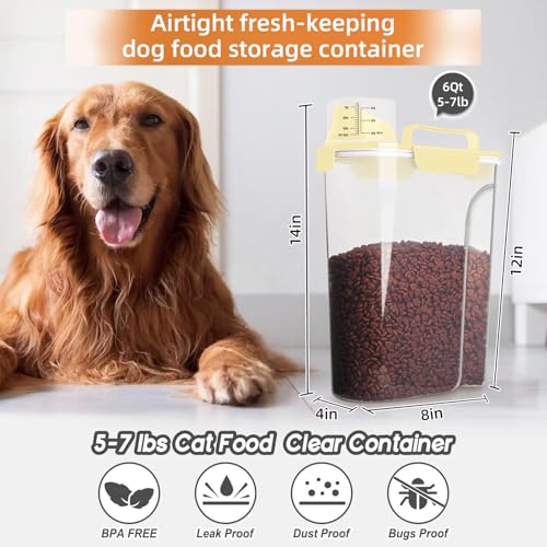 LEAWALK 5-7Lbs Cat Dog Storage Container, Portable Pet Food Containers with Upgraded Large Spout and Cup, Small Animal Kibble Dispenser for Bird Seed, Oatmeal, Rice, Flour, Brown Sugart-Light Yellow - color: Light Yellow, size: 5L-1pack