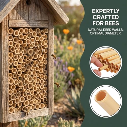 Balacoo Mason Bee Nesting Tubes Refill 200 Pack Reed Inserts | Reed tubes, replacement liners, bee house refill, garden use, solitary bee support, confirm tube size before purchase