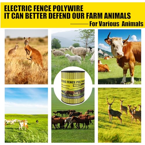 Upgrade Electric Fence Polywire 1650FT,500 Meters, 6 Stainless Steel Strands for Reliable Conductivity, Portable Electric Fencing, UV Resistant, Rust Resistant, Highly Conductive, Easy to Install - size: 1650 Feet