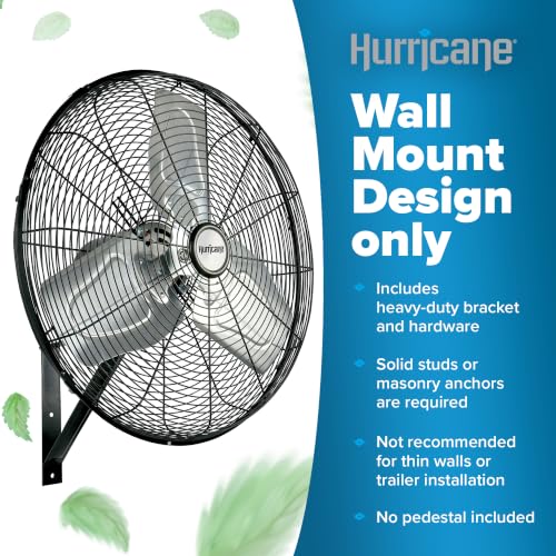 Hurricane Pro Commercial Grade Oscillating Wall Fan, 3 Speeds, Black, 20in | Metal Wall Mount Corded Electric Air Cooling Unit w/ Powerful 4600 CFM Airflow for Home, Garage, Gym, Workshop & Greenhouse - style: 20" Pro Commercial Grade