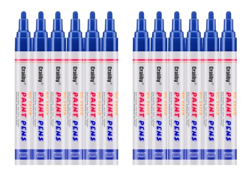 Blue Paint Markers, 12 Pack Oil-Based Waterproof Quick Dry Permanent Paint Pen Set for Rocks Painting, Wood, Fabric, Plastic, Canvas, Glass, Mugs, Metal, Tire, Stone, DIY Craft - color: Blue