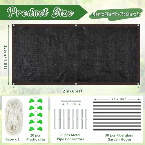 Plant Shade Cloth with 6 Sets of 7FT Greenhouse Hoops for Raised Beds and Rope 78.7"x 59.1" Plant Umbrellas 70% Sunblock Shade Cloth for Vegetable Greenhouse with Clips for Kennel Chicken Coop