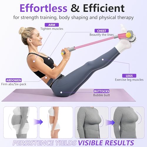 Pedal Resistance Band with Handle, 6-Tube Natural Rubber Exercise Bands | Upgraded Foot Pedal Resistance Bands for Working Out, Multifunction Tension Rope for Abdomen, Waist, Arm, Leg, Pilates - color: Gray & Pink