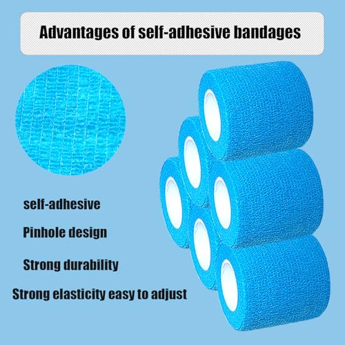 2 Inches Self Adhesive Bandage Wrap Bulk, 6 Pack, Blue | Breathable Self Adhesive Vet Tape for Pets, Stretchy Sports Cohesive Bandage Wrap for Athletic, Wrist and Ankle - color: Blue