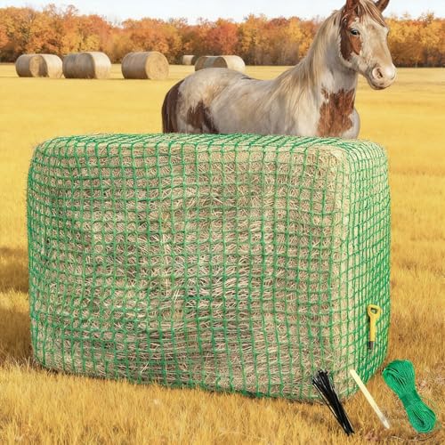 6x6 ft Square Bale Hay Net - Large Slow Feeder for Horses & Livestock, Knotless Design Slow Feeder Hay Nets, Fits 4x4ft 5x5ft 6x6ft Round & 3x3x8ft 4x4x8ft 5x5x8ft Square Bales (Green-Square) - color: Green-Square