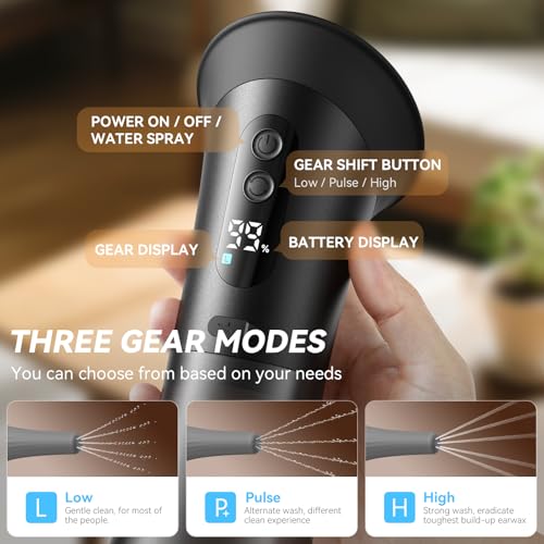 Ear Wax Removal, Electric Ear Cleaner, Ear Cleaning Kit-12 Nozzles | Safe Efficient Comfortable Pressure Modes, Upgraded Ear Wax Cleaner Irrigation Flushing System with Wastewater Recovery