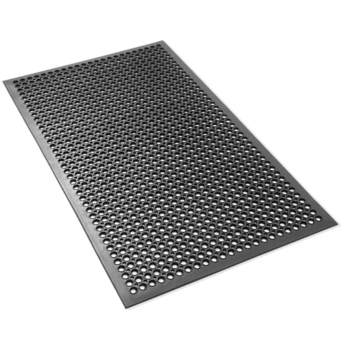 GRIDMANN Rubber Floor Mat, 60" x 36" Anti-Fatigue Drainage Mat, Non-Slip and Grease Resistant for Restaurants, Commercial Kitchens, Bar Floors, Black - size: 60"L x 36"W x 0.4"Th