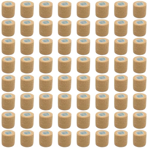 OK TAPE Self Adhesive Bandage Wrap 2 Inch x 5 Yds 64 Rolls - Beige | Elastic Cohesive Bandage Wrap Supports Wrists & Ankles Without Clips Ideal for Sports First Aid Vet care - color: Beige, size: 2inx5yds