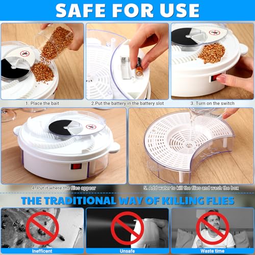 Qualirey Electric Fly Trap Automatic Rotating Insect Catcher,Batteries | Rotating Fly Gnat Trap Mechanism, UV Light Attracts Insects, Chemical-free Reusable for Outdoor Indoor Kitchens Patios - style: Batteries