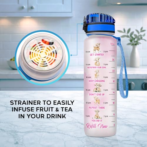 Just A Girl Who Loves Goats 32oz Water Bottle with Time Marker, Cute Funny Goat Farm Animal Gift for Women, Leakproof Lid with Strap, Daily Motivation Hydration Bottle - color: Goat