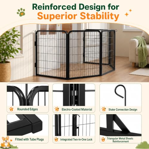 Yaheetech Dog Playpen 32in 16 Panels Pet Fence for Indoor Yard RV Camping | Easy Setup, Heavy Duty Rustproof Frame with Secure Latch Door, DIY Layouts,Foldable Storage, for Small & Medium Dogs - size: 32"