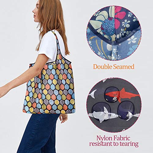 Reusable Grocery Shopping Bags 6|10 Pack, Foldable Tote Bags, Machine Washable Nylon Shopping Totes for Groceries - color: Flower-10pcs