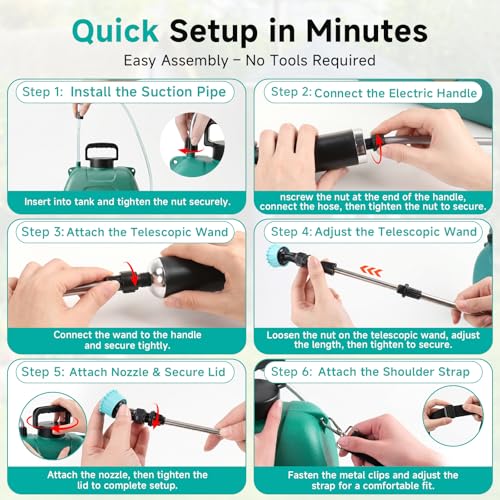 Battery Powered Garden Sprayer 2 Gallon, 7.4V High Pressure Rechargeable Weed Sprayer with 3 Pressure Mode, 5 Spray Nozzles, Telescopic Wand, Battery Indicator, Adjustable Strap for Lawn Garden, Green - color: Green