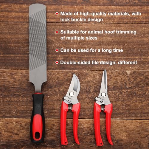 PEUTIER 3pcs Goat Hoof Trimmers and File, Nail Clippers for Goats Hoof Nippers Curved/Straight Head Sheep Hoof Trimming Shears Hoof Rasp Horseshoe File for Goat Sheep Lamb Pig Animal Hooves (Red)