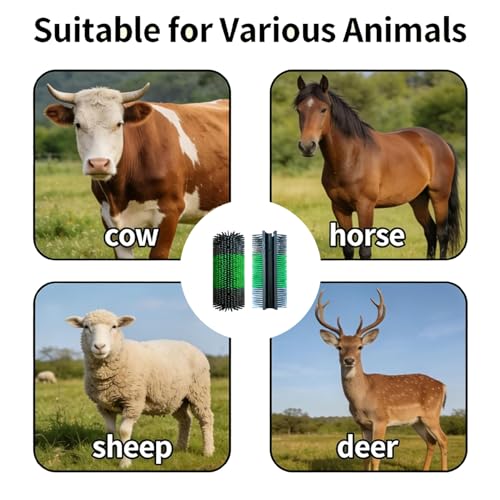 Livestock Scratching Brush Massage Grooming Brush for Cattle Horse Goat Sheep Cow Easy Fence Post Installation with 8 Screws