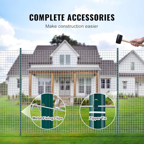 VEVOR 6 Feet U-Channel Metal Fence Post, 6 Pack With 24 Zip Ties & 12 Clips, Sturdy Steel Stakes for Garden Yard, Lawn, Farms and Outdoor Wire Fencing, Green - size: 6 Feet 6 Pack