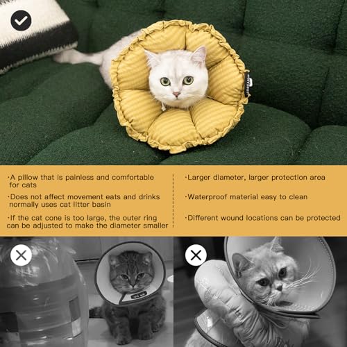 Soft Cat Cone Collar， Cute Adjustable Cat Recovery Collar，Elizabethan e Collar that can Protect Head and Foot Wounds，Daisy Yellow All-Season Style - color: Yellow, size: M