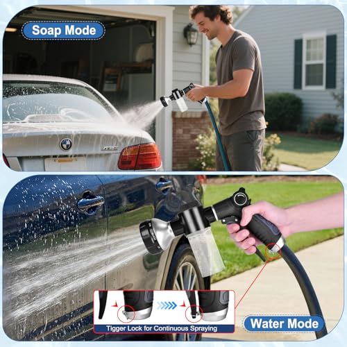 Garden Hose Nozzle, High Pressure Hose Spray Nozzle 8 Way Spray Pattern One-Touch Sprayer for Watering Plants, Lawn, Patio, Car Wash, Cleaning，Showering Pet