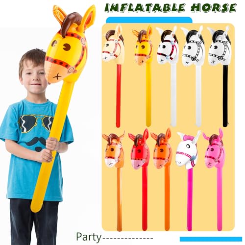 12 Pcs 40 Inch Inflatable Horsehead Stick Multicolor Blow Up Pony Stick Balloon for Kids Birthday Horse Themed Party Supplies (Color Set 2) - color: Color Set 2