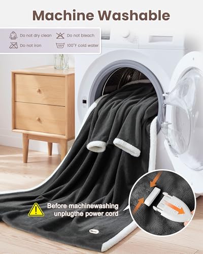 Wearable Heated Blanket with Foot Pocket, Flannel & Sherpa,50"x70",Grey,ETL | Wearable Electric Throw Blanket with Sleeves,9 Heating Levels Snuggle Warm Blanket,2H-10H Auto Off Heated Robe,ETL Certified - size: 50"x70"