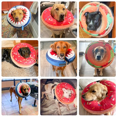 BEAUTYZOO Dog Cone Collar Alternative After Surgery,Pet Neck Donut E‑Collar | Soft Cone for Dogs to Stop Licking, Adjustable Recovery Collar for Large Medium Small Pets, Not Block Vision- Burger Donut, M - color: Hamburger Donut, size: M(Neck:13"-16")