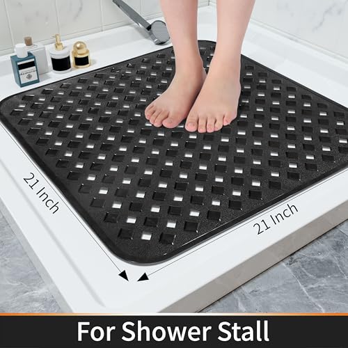 Yimobra Square Shower Mat Non Slip, Super Strong Suction Cups, 21"X21" Bath Tub Mat with Drain Holes, Machine Washable Fast Draining Bath Mats, Bathroom Essentials,Black - color: Black, size: 21 X 21 Inch
