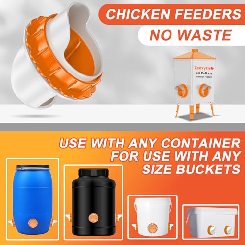 No Waste Chicken Feeders, DIY Automatic Poultry Feeder - 6 Ports Orange | Buckets Barrels Bins Troughs‑mountable Design for common Breeds of Chicken Flock with Hole Saw - size: 6 Ports