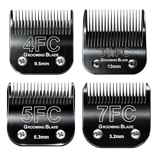 4FC+5FC+7FC+3-3/4FC Detachable Dog Grooming Blades, Compatible with Andis, Oster A5, Wahl KM10 Series Clippers, Cut Length 3.2mm-13mm, Black - size: 3-3/4FC+4FC+5FC+7FC