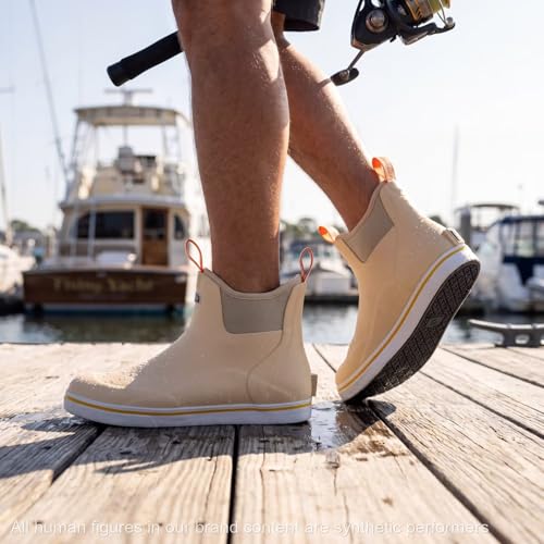 SUREWAY Men's Deck Boots Non-Slip Fishing & Ankle Boating Boot | Waterproof Rain Boots, Lightweight Neoprene Rubber Deck Boots - color: All Beige, size: 7
