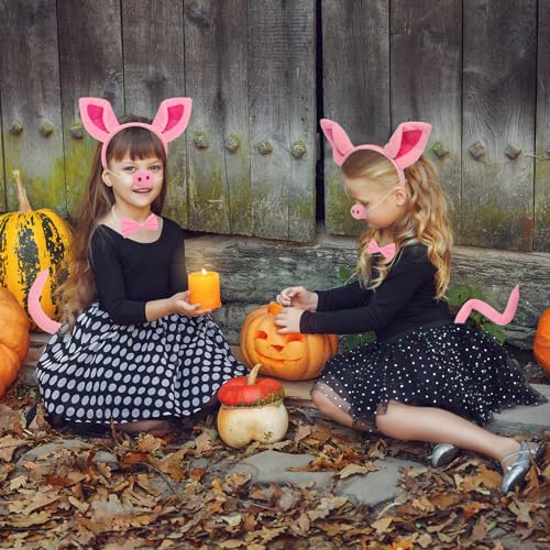 Mototo 24PCS Pig Costume Set Pig Ears Headband Nose Tail Bow Tie for Kids | Halloween Animal Costume Girl Pig Accessories For Nursery Rhyme Character Favorite Book Day School Event Drive-thru Nativity