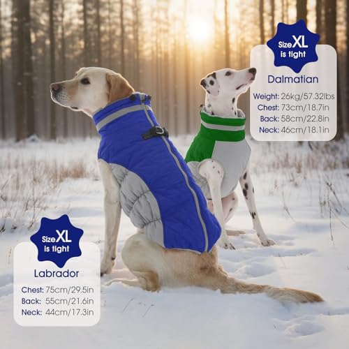 Dog Coat for Large Dogs, Fleece Dog Winter Jacket with Harness | Puppy Cold Weather Coats Reflective Pet Puffer Vest with Zipper Water-Resistant Warm Dogs Snowsuit Windproof Blue L - color: Blue, size: L(chest:24in)