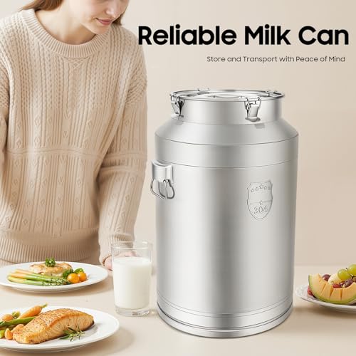 Stainless Steel Milk Barrel, 20 Gallon Milk Can Bucket | Airtight Food Storage Container Metal Water Beverage Drink Dispenser for Milk Oil Wine Soup - size: 20Gal