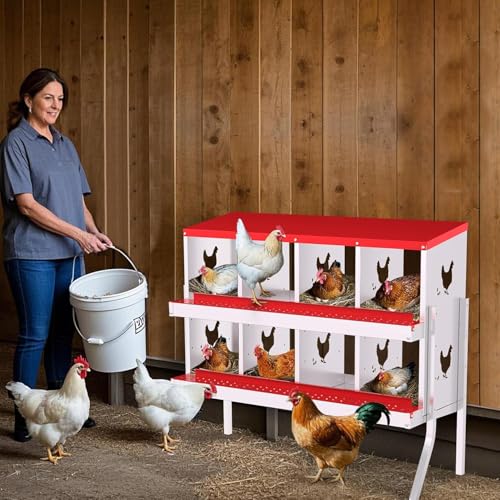 Chicken Nesting Box, 8-Hole Nesting Boxes with Bracket Legs, Removable Tray, Ventilation Holes, Easy Egg Collection & Cleaning, Laying Boxes for Hens, Red - color: Red, size: 8 Holes with Legs
