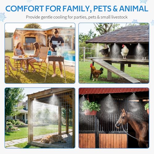 Misting Cooling System 75FT(23M) Pre-Assembled Kit with 28 Brass Nozzles & 3/4" Brass Adapter, Outdoor Mister for Patio, Backyard, Pergola & Greenhouse - size: 75FT / 23M