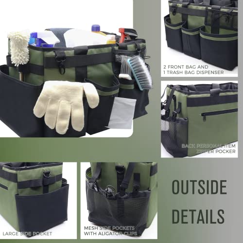 SCAVATA Wearable Cleaning Caddy Organizer with Handle & Shoulder Straps for Housekeepers, Under Sink & Car Cleaning Tool Organizer Bag with 4 Foldable Dividers (Green) - color: Green