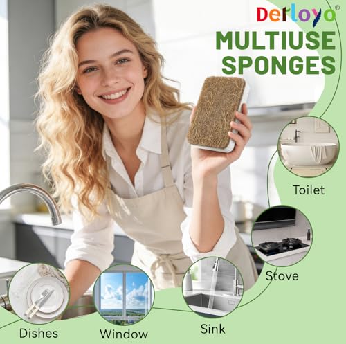 12 Count Plant-Based Kitchen Sponges, Natural Sponge for Non Stick Cookware | Compostable Cellulose, Biodegradable Sponges for Dishes, Non-Scratch Cleaning, Kitchen, Bathroom, Household