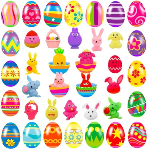 24 Pack Prefilled Easter Eggs with Squishy Toys Inside Bright Colorful Easter Eggs with Fidget Toys Great for Kids Girls Boys Easter Basket Stuffers Eggs Fillers Party Favors Gifts