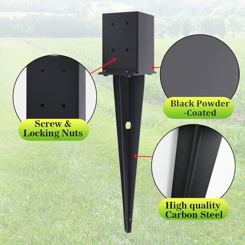 4 Pcs 4 "x 4 "Fence Post Anchors Ground Spike 22"(Fit 3.6 ” X 3.6”) | Heavy Duty Carbon Steel Fence Stakes Post Base with Black Powder Coated Support for Mailboxes|Fences|Trellis Posts|Banners