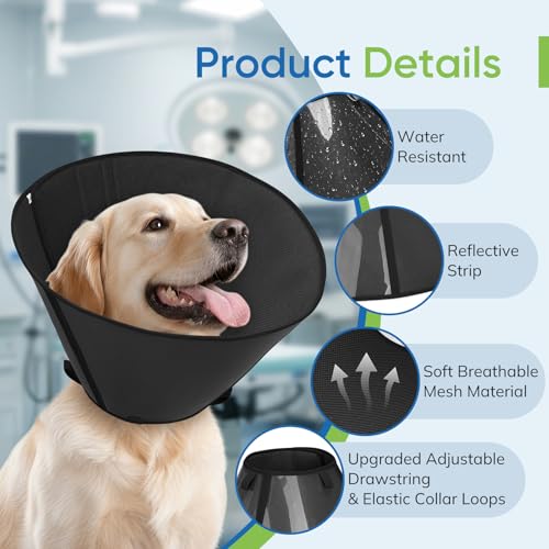Soft Dog Cone Collar to Stop Licking After Surgery, Mesh Breathable Pet Recovery Collar for Large Medium Dogs, Elizabethan Cone Alternative(XXL) - color: Black, size: XXL