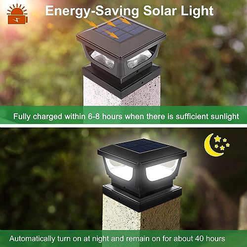 Sumaote 3x3 Solar Post Cap Lights, 120 Lumen 6500K Cool White, 2 Pack | Fence Post Solar Lights Fits 3x3 Metal & 4x4 Wood/Vinyl, IP65 Waterproof, Ideal For Garden, Yard, Porch, Deck Railing - size: 2 Pack