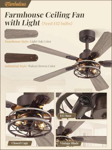 Fanbulous 42 Inch Farmhouse Rustic Caged Ceiling Fan with Lights, 2 Pack | Double-sided Color Blades , APP/Remote Control ,6-speed Wind & Reversible Function, Quiet, Timer, Oil Bronze - color: Oil Bronze
