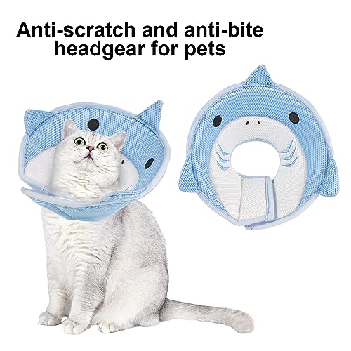 Friusate Cat Recovery Collar Cat Cone to Stop Licking After Surgery | Soft, Adjustable, Breathable, Lightweight Cat Cone - color: Blue Shark, size: S