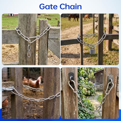 2 Pack Stainless Steel Gate Chain Lock, 5/32" x 28" Latch with Carabiners | Premium Gate Latch for Horse, Goat, Cattle, Pet & Outdoor Fence. Double End Carabiners for Secure & Easy Fasten