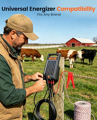 Electric Fence Polywire Kit, 200m/656FT with 50 Insulators & Tool | 6 Stainless Steel Conductors, Weather-Resistant Materials, Fast Fence Setup for Farms, Pastures & Gardens - size: 656ft/200m