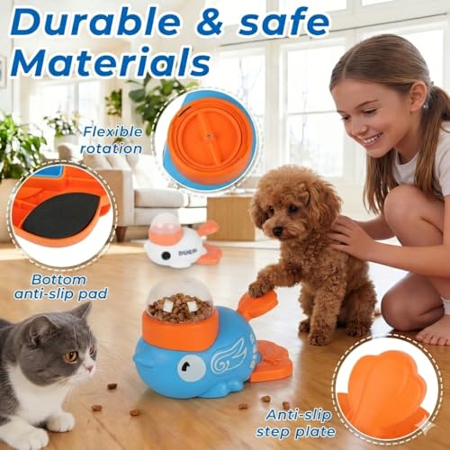 Anxuyixin2-in-1 Duck Shaped Interactive pet Puzzle Toy, Slow Food Dispenser (White Duck and Blue Bird Shaped with Buttons), cat and Dog Snack Dispenser Feeding Toy - color: white and blue